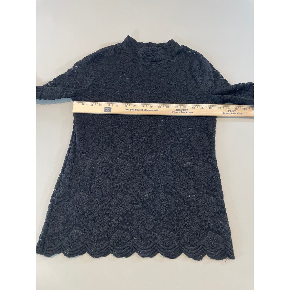 BCBGMAXAZRIA Black Lace Mock Neck Long Sleeve Sheer Top Size M - Picture 7 of 10
